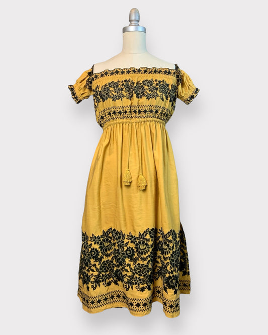 Robe fleurs brodées Jaune et noire Spell & the gypsy , XXS