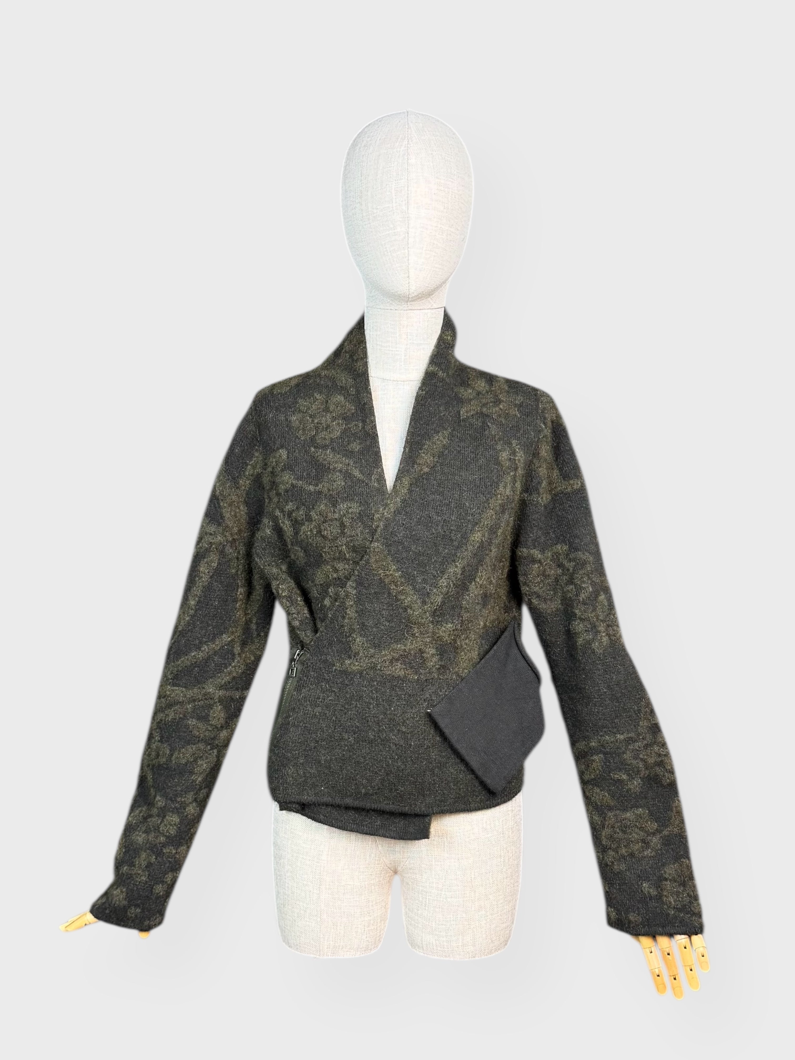 Cache-cœur tricot vert kaki Sarah Pacini, S